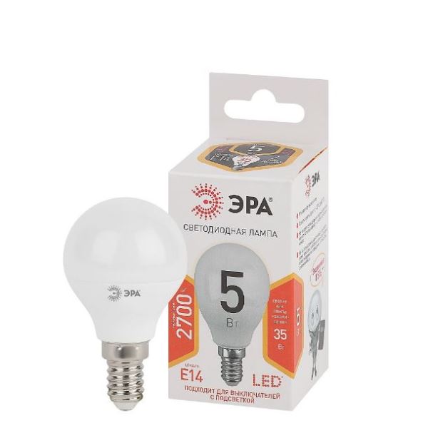  Лампа светодиодная 5Вт 2700К Е14 шар P45-5w-827-E24 теплый свет 