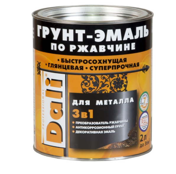 Грунт-эмаль по ржавчине 3в1 серый графит 2л DALI арт.20537 Рогнеда - фото