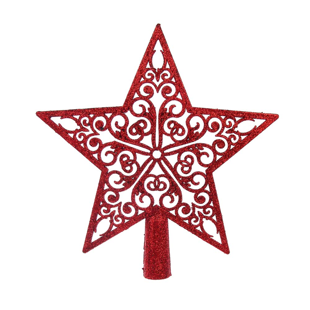  Верхушка на елку Звезда 20,5*21,5см глиттер, красный, пластик 344-171 Сноу Бум