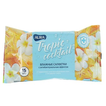  Салфетки влажные 15шт Тропик антибак в ассорт. 126611 Aura