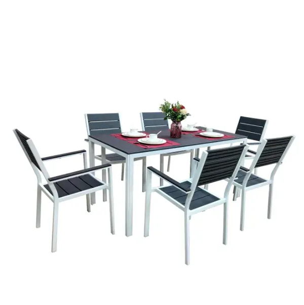  Набор садовой мебели Викинг 8 стол, 6 кресел серо-белый