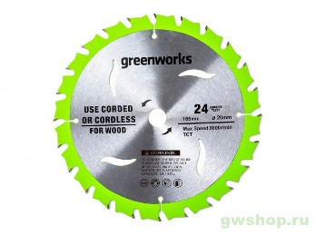  Диск пильный п/дер 165x1.6x20мм, 24T GreenWorks 2955707