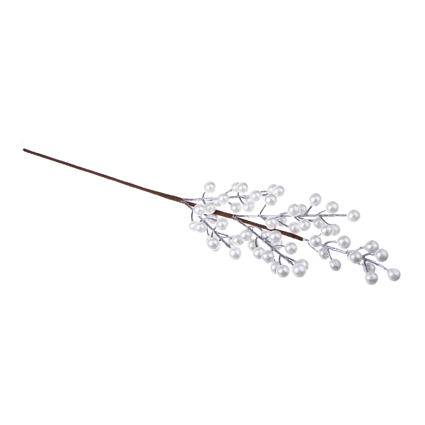  Украшение Веточка с белыми ягодами 60см, пластик, металл 353-123 Сноу Бум