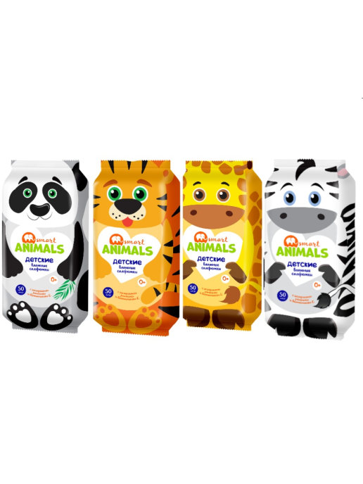  Салфетки влажные 50шт Детские с ромашк. и вит.E 72275(26) Smart animals