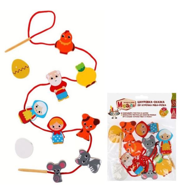  Деревянная Шнуровка-сказка 2в1 Курочка ряба+Репка 76806