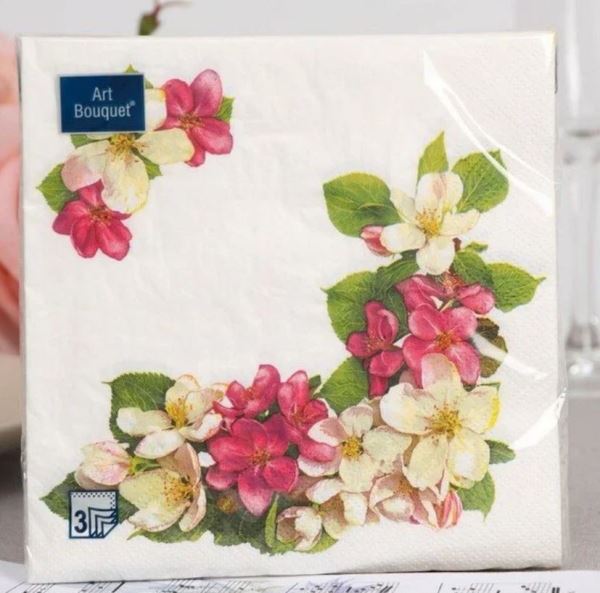  Салфетки бумажные 3-х слойные 33х33см 20шт ЯБЛОНЕВЫЙ ЦВЕТОК Арт Букет