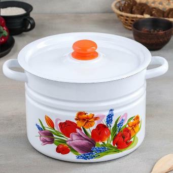  Кастрюля эмалир. 8,0л с декор Тюльпан Май С1620.3*119