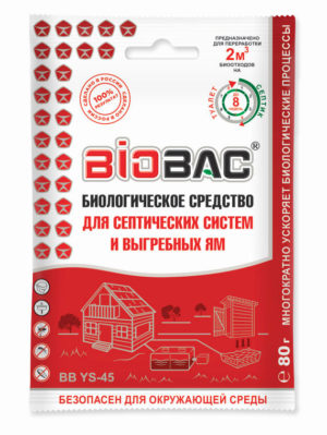  Биосредство для выгребных ям и септиков 80гр 2м3 на 8нед BB-YS45 BioBac (30) 