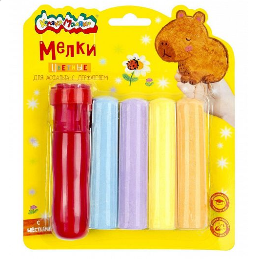  Мелки цветные 5шт блестки круглые с держат. д/асфальта Каляка-Маляка Джамбо 259423