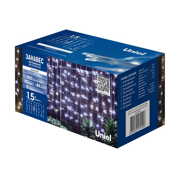 Гирлянда св/д занавес 1,5х1,5м 100LED бел IP20 ULD-C1515-100/DTA White Uniel