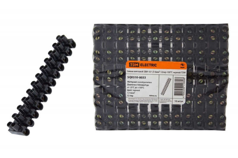  Зажим винтовой 10А ЗВИ-10 1,5-6мм2 12пар черный SQ0510-0033 TDM