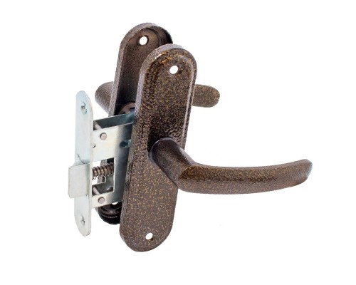  Защелка врезная с ручками ЗЩ1-45А серебро/антик (Абсолют) 47479