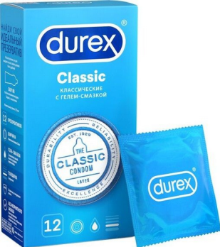  Презервативы Durex 12шт Classic гладкие с гелем-смазкой