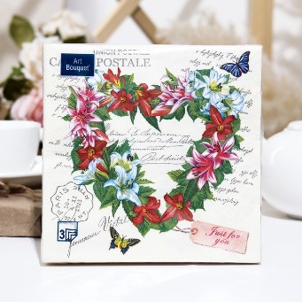  Салфетки бумажные 3-х слойные 33х33см 20шт СЕРДЦЕ ИЗ ЛИЛИЙ Арт Букет