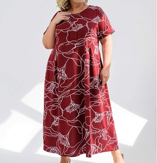  Платье жен. Маки р.56 бордо 2331-К