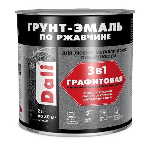  Грунт-эмаль по ржавчине графитовая 3в1 серо-синий 2л DALI арт.20670 Рогнеда