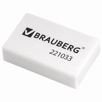 Ластик BRAUBERG, 26×17×7мм, белый прямоуг221033