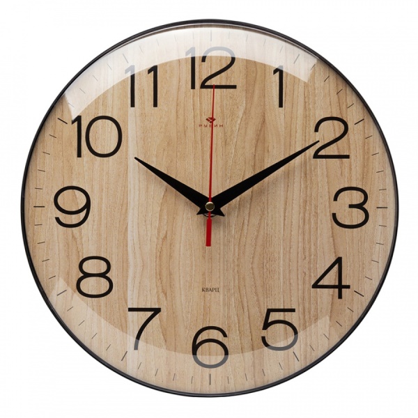  Часы настенные круг 25см черные Текстура дерева Рубин 2526-003