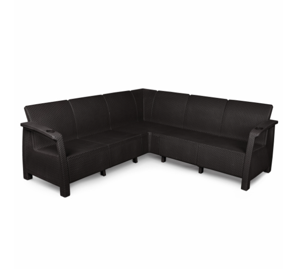 Диван садовый Ротанг-плюс угловой мокко 2000х2000х790мм б/подуш М8838 - фото