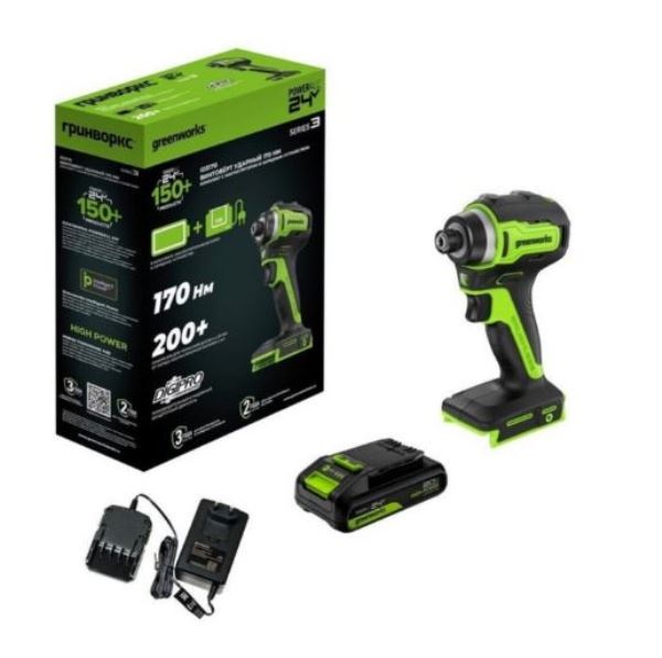  Винтоверт аккум 24В ударн ID3170 б/щет c АКБ ЗУ Greenworks 3804907CUA