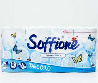  Туалетная бумага Soffione Decor 2-х сл 8шт голубая