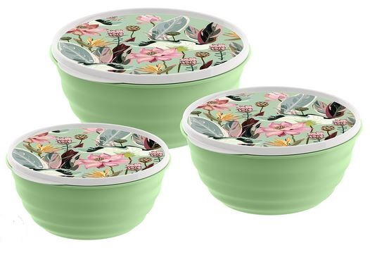  Набор мисок 3шт 1,1/2,1/3,2л Latina с крышк декор зелен 222133818/08