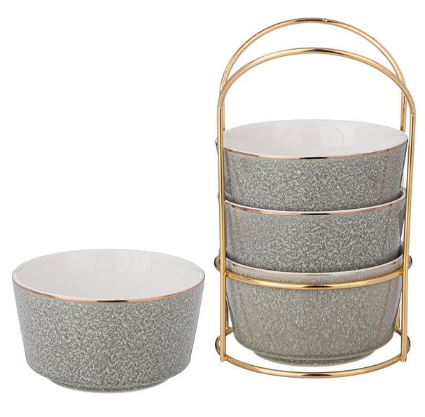  Набор салатников 4шт 350мл на мет.подстав Grain мятный Lefard