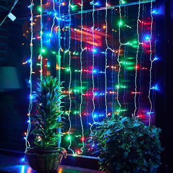 Гирлянда св/д занавес 1,5х1,5м 100LED разноцв/провод прозрачный IP20 ULD-C1515-100/DTA Multi Uniel - фото