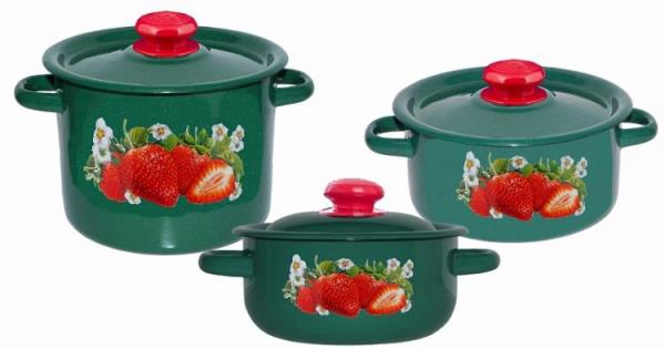  Набор кастрюль эмалир 3 пред Клубника садовая 30 N30Z59 зел рябчик