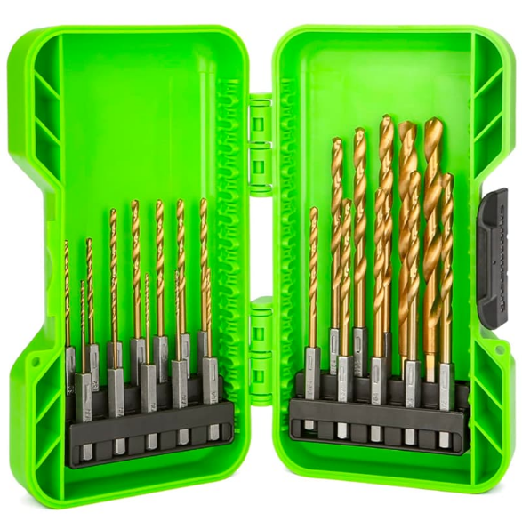  Набор сверл по металлу 1,5-8,0мм с шестигранным хвостовиком в кейсе, 22 шт Greenworks 2943907