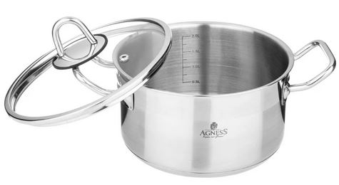  Кастрюля 2,8л 20х10см нерж с крышк 916-452 Agness 
