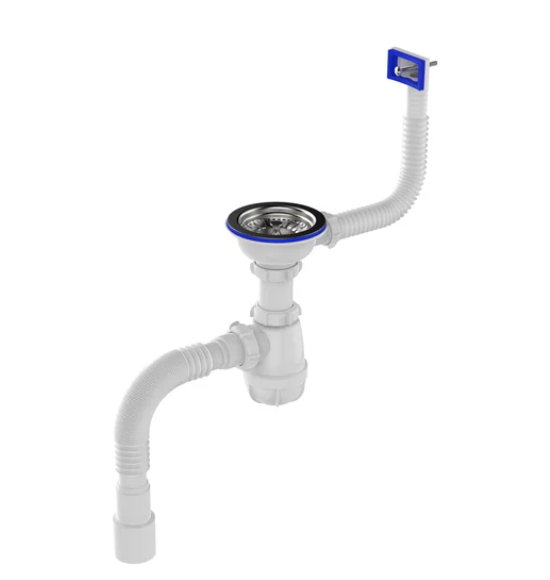  Сифон для мойки 3 1/2*40 Aquant AB0148-20 прямоуг.перелив с гибкой трубой 40*40/50 