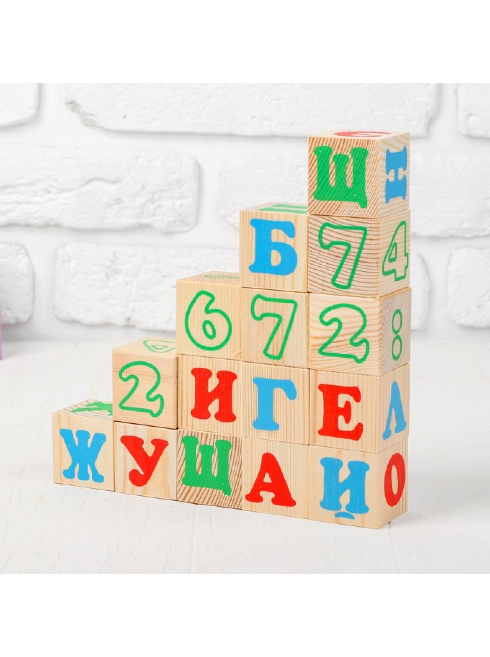  Деревянные кубики 20шт Алфавит с цифрами 2222-2