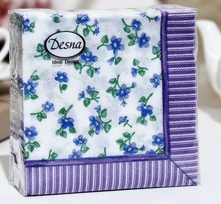  Салфетки бумажн. Desna Design 1-но сл 40шт 24*24 Голубые цветы 25390