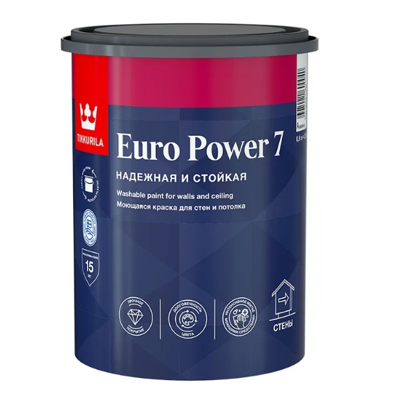  Краска в/д для интерьера матовая 0,9л Euro Power 7 A Tikkurila