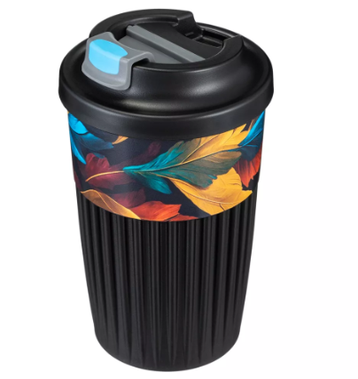  Стакан 0,45л д/горяч напит клапан декор Листья черный 43327731351