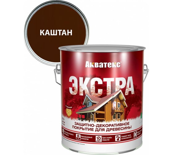  Защитно-декоративное покрытие Акватекс-Экстра Каштан  2,7л арт.91051 Рогнеда 