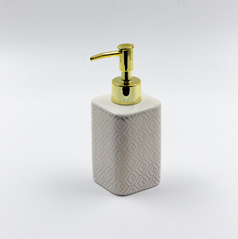 Диспенсер для мыла.6,5х6,5х16,5см. керам. белый, золотой узор 13106