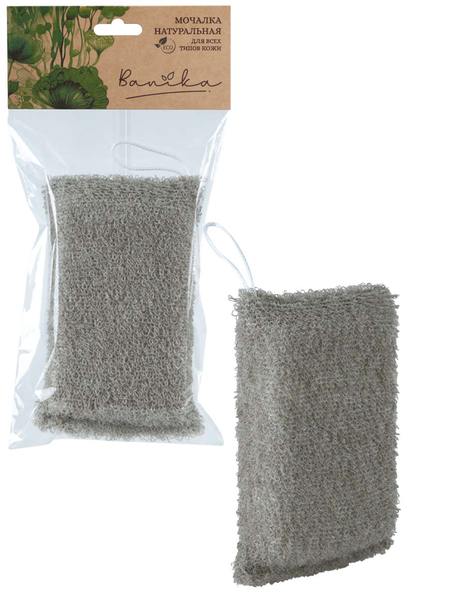  Мочалка вязанная Брикет лён, поролон, 16х11х4см