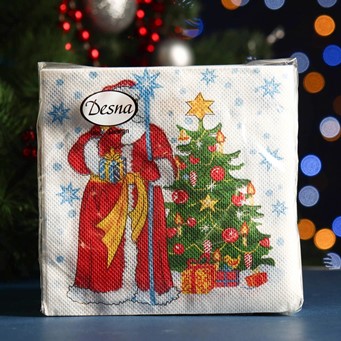  Салфетки бумажн. Desna Design 1-но сл 40шт 24х24 Дед Мороз и ель 57533