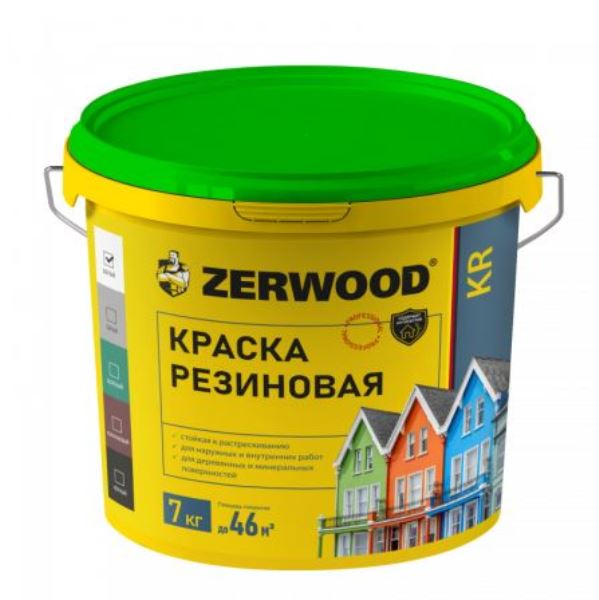  Краска резиновая для кровли, цоколя, фасада коричневая 7кг КР Zerwood 00972435