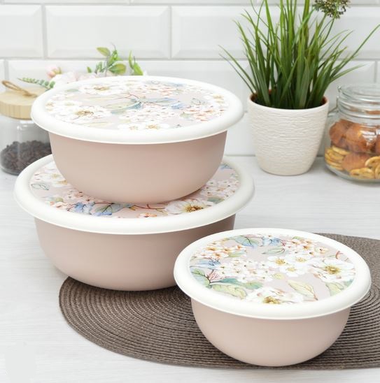  Набор мисок 3шт с крыш. 1,2л,2,1л,3,2л Modena беж 221160427/06