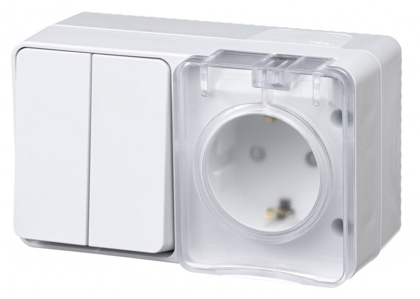  Блок ОП розетка Profi54 16А +2кл. выкл 10А IP54 бел ATN540174 1616141