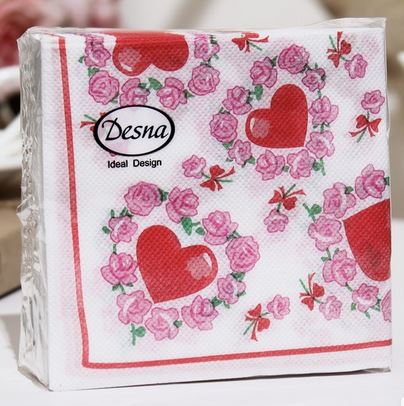  Салфетки бумажн. Desna Design 1-но сл 40шт 24*24 Сердечки 57459