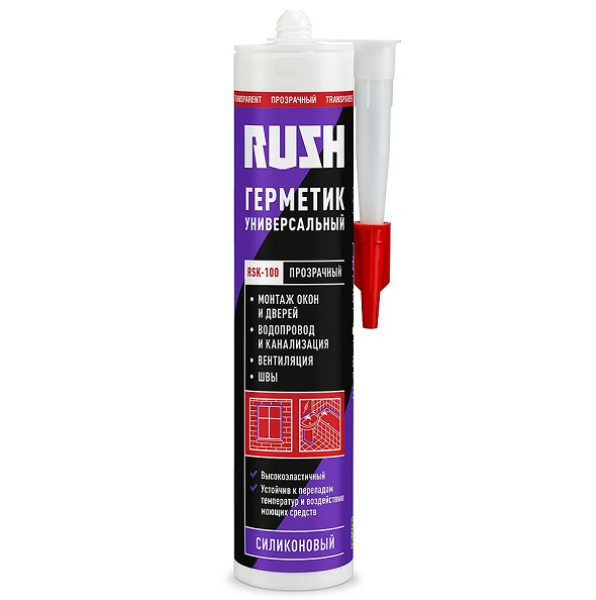  Герметик силиконовый универсальный 230мл прозрачный RSK-100 Rush