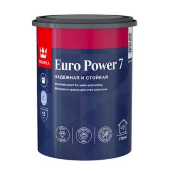 Краска в/д для стен и потолков моющаяся матовая 0,9л Euro Power 7 C Tikkurila