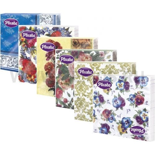  Салфетки бумажн. Plushe Микс 3-х сл 15шт 33*33см 10502