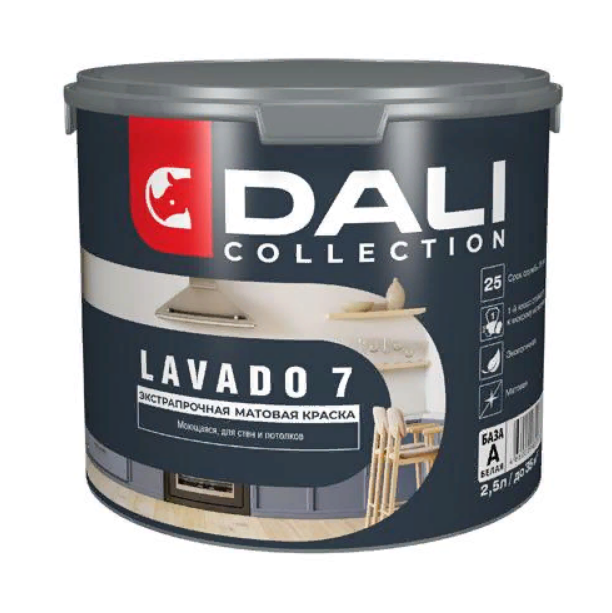  Краска в/д для стен и потолков белая 2.5л база А Лавадо 7 DALI LAVADO 7 арт.65168 Рогнеда