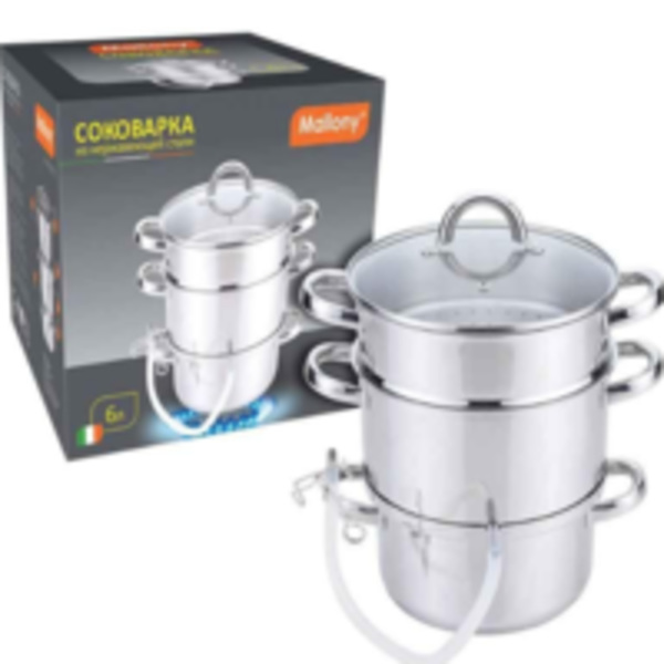  Соковарка нерж. 6л MAL-JUiCER -1 крышка стекл. 3 чаши 61963/56844