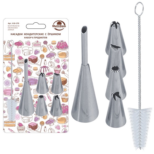  Набор насадок кондитерских с ершиком 6шт VL8-170